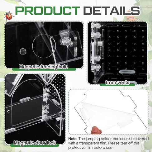 Weysat Jumping Spider Enclosure 9.5" x 3.9" x 6.7" Acrylic Tarantula Enclosure Castle Style Insect Terrarium with Magnetic Door Transparent Terrarium for Reptiles, Amphibians and Spiders in Saudi Arabia