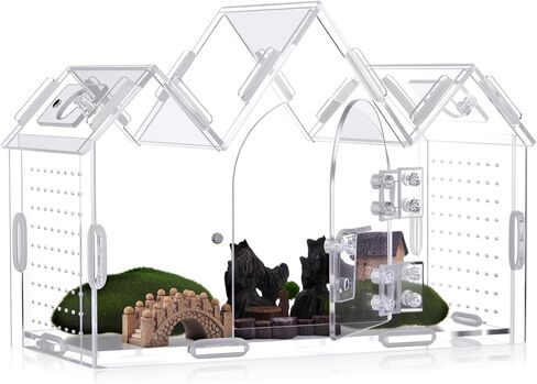 Weysat Jumping Spider Enclosure 9.5" x 3.9" x 6.7" Acrylic Tarantula Enclosure Castle Style Insect Terrarium with Magnetic Door Transparent Terrarium for Reptiles, Amphibians and Spiders in Saudi Arabia