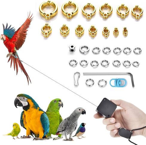 6.6Ft Bird Leash, with 13 Different Size Foot Ring Retractable Anti-Bite Parrot Harness, Bird Flight Training Rope for Budgies,Cockatiels,Psittacula Longicauda,Mini Macaws（Luxury Gold Color） in Kuwait