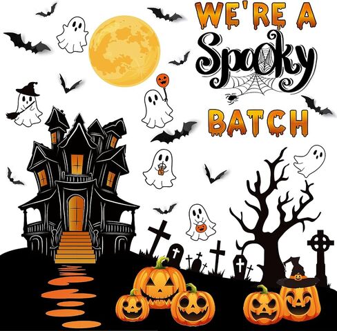 Halloween Bulletin Board Decorations 3D Halloween Bat Scary Castle Pumpkin Tree Paper Cutouts We're a Spooky Batch Decor for Kids Holiday Classroom Wall Home Office Supplies in Saudi Arabia