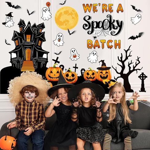 Halloween Bulletin Board Decorations 3D Halloween Bat Scary Castle Pumpkin Tree Paper Cutouts We're a Spooky Batch Decor for Kids Holiday Classroom Wall Home Office Supplies in Saudi Arabia