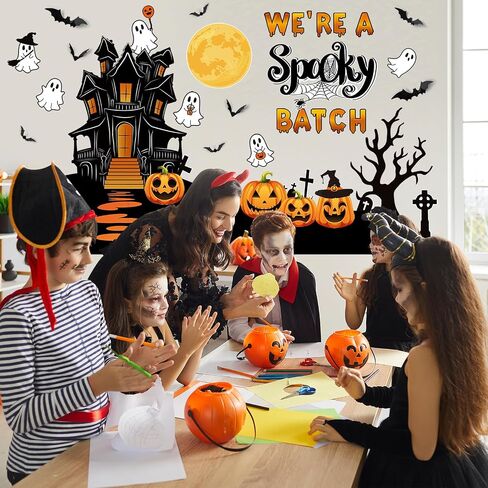 Halloween Bulletin Board Decorations 3D Halloween Bat Scary Castle Pumpkin Tree Paper Cutouts We're a Spooky Batch Decor for Kids Holiday Classroom Wall Home Office Supplies in Saudi Arabia
