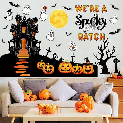 Halloween Bulletin Board Decorations 3D Halloween Bat Scary Castle Pumpkin Tree Paper Cutouts We're a Spooky Batch Decor for Kids Holiday Classroom Wall Home Office Supplies in Saudi Arabia