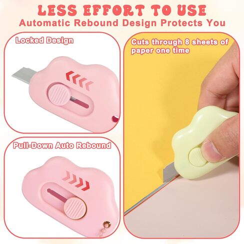 5 Pcs Cloud Shaped Retractable Box Cutter Set, Envelope Opener With Key Rings Stainless Steel Blade, Portable Cute Box Cutter Package Opener for Office Home School Stationery Diy Crafts in Saudi Arabia