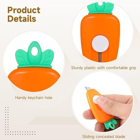 50 Pack Carrot Letter Openers, Envelope Slitters & Mini Package Openers, Hidden Metal Cutting Edge, Wrapping Paper Cutters, Compact 2.8" Desk Mail Opener for Office & Home Use in Kuwait