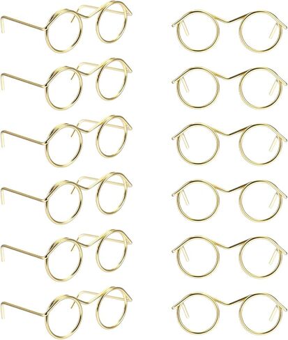 12 PCS Gold Doll Glasses ، Mini Eyeglasses Metal Wire Rim Lens Doll Dolly Up Morning for Pets Costume Photo Props Cosplay in Saudi Arabia