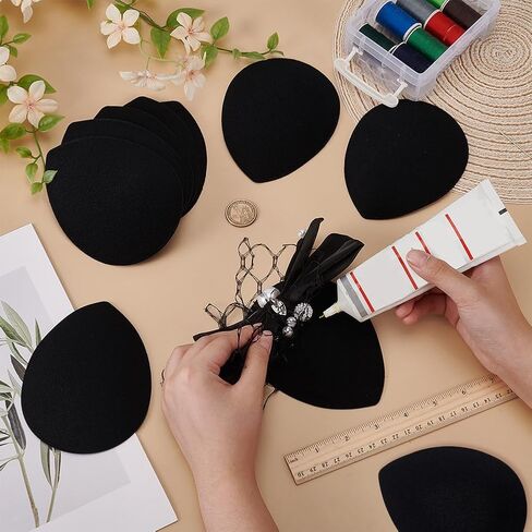 FINGERINSPIRE 10 PCS Fascinator Hat Base 3.9x5 Inch EVA Cloth Hat Fascinator Millinery Base Black Teardrop Hat Base Cocktail Hats Making Base Women Hat Craft Supply for Party Millinery Hat DIY Making in Saudi Arabia