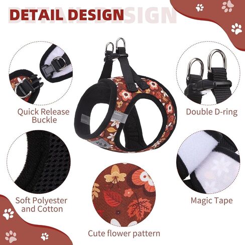 KOOLTAIL Fall Dog Harness and Leash Set for Small Medium Dogs, Thanksgiving Step in No Pull Comfort Padded Pet Vest, Adjustable Reflective Easy Walking Puppy Cats Harness Training, Leaf & Pumpkin S in Saudi Arabia