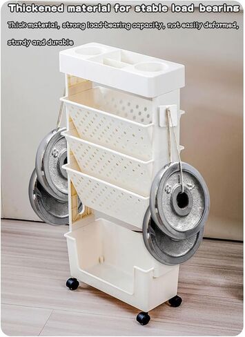 وحدة رف الكتب ذات الطبقات ذات الطبقات 5 مع رف المجلات و CART CART WHITE متعددة الأغراض مع عجلات للمنزل أو المكتب (أبيض) in Kuwait