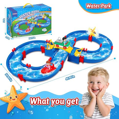 ألعاب منسقة المياه للطفل ، 50 PCS DIY Kids Water Fands Track Trace Toy Blayset ، Summer Beach Backyard Pool في الهواء الطلق للأطفال من عمر 4 إلى 8 سنوات ، ولعب الأطفال والبنات الصغار in Kuwait