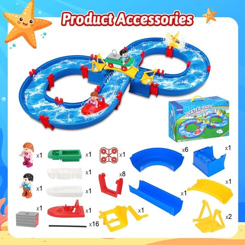 ألعاب منسقة المياه للطفل ، 50 PCS DIY Kids Water Fands Track Trace Toy Blayset ، Summer Beach Backyard Pool في الهواء الطلق للأطفال من عمر 4 إلى 8 سنوات ، ولعب الأطفال والبنات الصغار in Kuwait