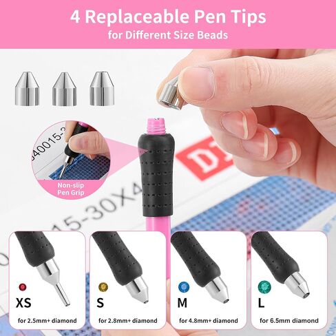 8pcs مجموعة أدوات القلم اللوحة الفنية الماس الكهربائية ، فنية ماس دايمون ، مجموعة فنون فنية قابلة لإعادة الشحن ، مع إكسسوارات فنية من الماس 4 ملم-6.5 ملم ، إكسسوارات فن الماس (الوردي) in Kuwait
