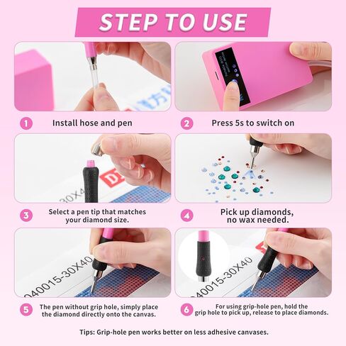 8pcs مجموعة أدوات القلم اللوحة الفنية الماس الكهربائية ، فنية ماس دايمون ، مجموعة فنون فنية قابلة لإعادة الشحن ، مع إكسسوارات فنية من الماس 4 ملم-6.5 ملم ، إكسسوارات فن الماس (الوردي) in Kuwait
