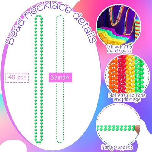 Ecally 96 Pcs Neon Bead Necklaces and Bracelets Set Glow in the Dark Party Supplies Colorful Glow Necklaces and Bracelets Bulk for Halloween 80s Party Favors Carnival Concert Neon Night Accessories in Saudi Arabia