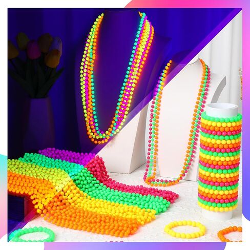 Ecally 96 Pcs Neon Bead Necklaces and Bracelets Set Glow in the Dark Party Supplies Colorful Glow Necklaces and Bracelets Bulk for Halloween 80s Party Favors Carnival Concert Neon Night Accessories in Saudi Arabia