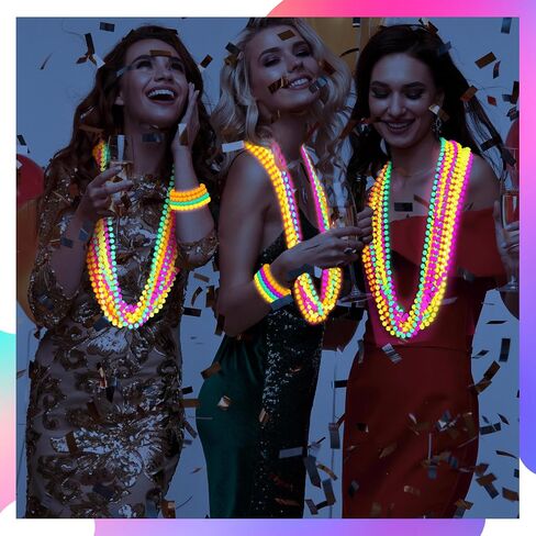 Ecally 96 Pcs Neon Bead Necklaces and Bracelets Set Glow in the Dark Party Supplies Colorful Glow Necklaces and Bracelets Bulk for Halloween 80s Party Favors Carnival Concert Neon Night Accessories in Saudi Arabia