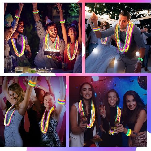 Ecally 96 Pcs Neon Bead Necklaces and Bracelets Set Glow in the Dark Party Supplies Colorful Glow Necklaces and Bracelets Bulk for Halloween 80s Party Favors Carnival Concert Neon Night Accessories in Saudi Arabia