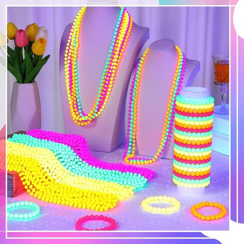 Ecally 96 Pcs Neon Bead Necklaces and Bracelets Set Glow in the Dark Party Supplies Colorful Glow Necklaces and Bracelets Bulk for Halloween 80s Party Favors Carnival Concert Neon Night Accessories in Saudi Arabia