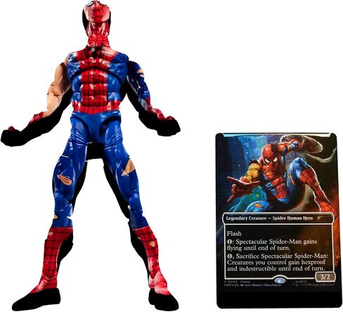 Spider-Man Marvel Legends Series Magic: The Gathering Battle-Damaged, 6-Inch Action Figure Toy & Exclusive Foil Collectible Card Game Trading Card in Saudi Arabia