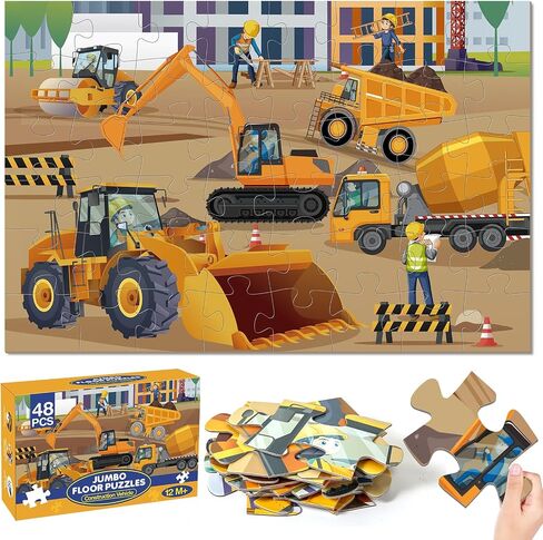 Construction Floor Puzzle for Kids - 48 Pieces Large Construction Vehicle Jigsaw Puzzles for Kids 3-5, Toddler Learning Preschool Educational Toys 12 Month+, Birthday Christmas Gifts for Boys Girls in Saudi Arabia