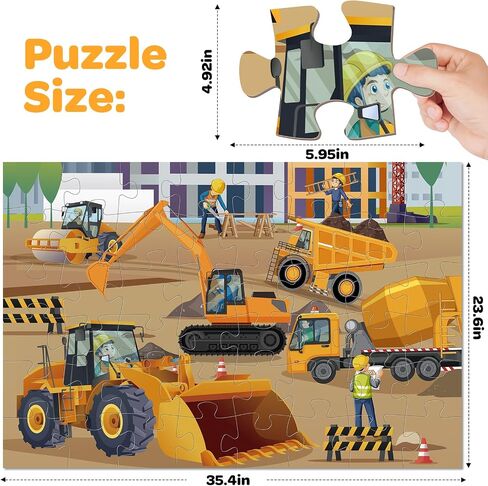 Construction Floor Puzzle for Kids - 48 Pieces Large Construction Vehicle Jigsaw Puzzles for Kids 3-5, Toddler Learning Preschool Educational Toys 12 Month+, Birthday Christmas Gifts for Boys Girls in Saudi Arabia