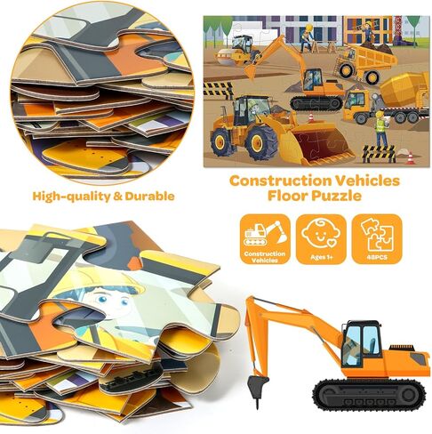 Construction Floor Puzzle for Kids - 48 Pieces Large Construction Vehicle Jigsaw Puzzles for Kids 3-5, Toddler Learning Preschool Educational Toys 12 Month+, Birthday Christmas Gifts for Boys Girls in Saudi Arabia
