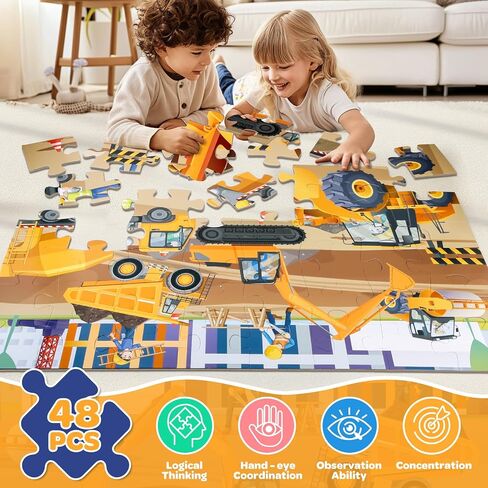 Construction Floor Puzzle for Kids - 48 Pieces Large Construction Vehicle Jigsaw Puzzles for Kids 3-5, Toddler Learning Preschool Educational Toys 12 Month+, Birthday Christmas Gifts for Boys Girls in Saudi Arabia