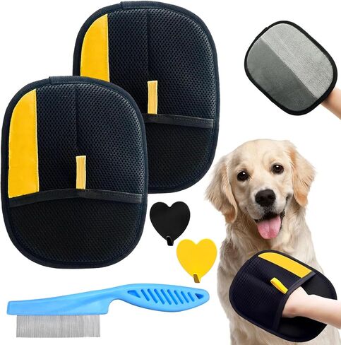 5PCS Pet Hair Removal Glove Set for Cats & Dogs, Newly Electrostatic Pet Hair Gloves, Reusable Cat Dog Grooming Gloves Magic Brush Pet Hair Remover Tool for Furniture Couch Carpet Car Seat Clothes in Saudi Arabia