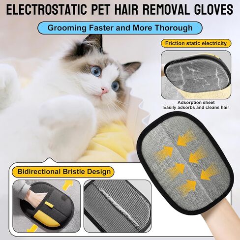 5PCS Pet Hair Removal Glove Set for Cats & Dogs, Newly Electrostatic Pet Hair Gloves, Reusable Cat Dog Grooming Gloves Magic Brush Pet Hair Remover Tool for Furniture Couch Carpet Car Seat Clothes in Saudi Arabia