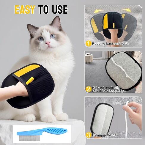5PCS Pet Hair Removal Glove Set for Cats & Dogs, Newly Electrostatic Pet Hair Gloves, Reusable Cat Dog Grooming Gloves Magic Brush Pet Hair Remover Tool for Furniture Couch Carpet Car Seat Clothes in Saudi Arabia