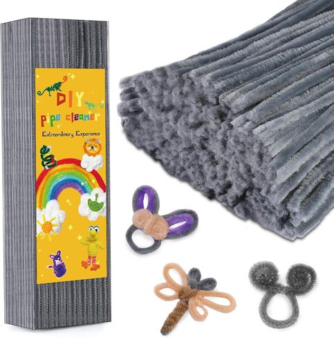 Pipe Cleaners Chenille Stem, 300PCS Pipe Cleaners Craft Supplies, Fuzzy Sticks Pipe Cleaner Brush for DIY Art Creative Craft Decorations (Grey) in Saudi Arabia
