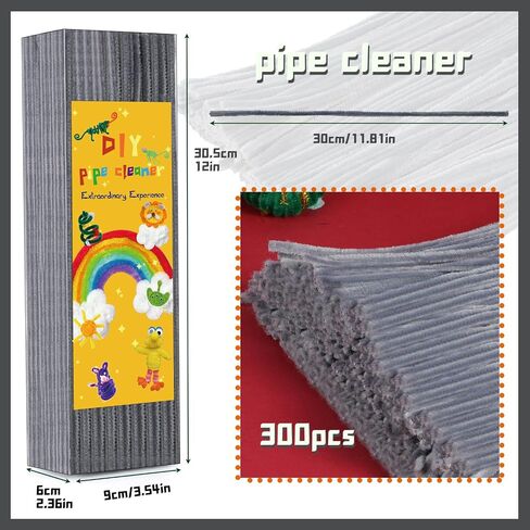 Pipe Cleaners Chenille Stem, 300PCS Pipe Cleaners Craft Supplies, Fuzzy Sticks Pipe Cleaner Brush for DIY Art Creative Craft Decorations (Grey) in Saudi Arabia