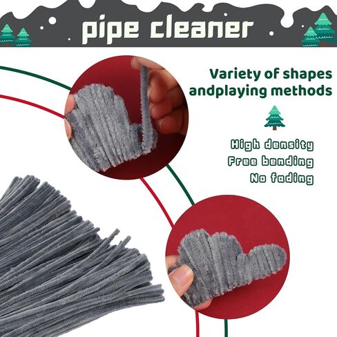 Pipe Cleaners Chenille Stem, 300PCS Pipe Cleaners Craft Supplies, Fuzzy Sticks Pipe Cleaner Brush for DIY Art Creative Craft Decorations (Grey) in Saudi Arabia
