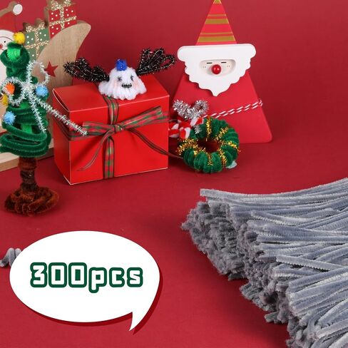 Pipe Cleaners Chenille Stem, 300PCS Pipe Cleaners Craft Supplies, Fuzzy Sticks Pipe Cleaner Brush for DIY Art Creative Craft Decorations (Grey) in Saudi Arabia