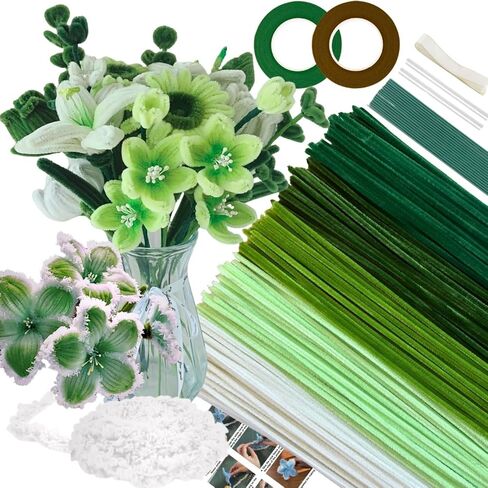 Nafuxiajjia 5-Color Blue Pipe Pipe Cleaner Flower Kit ، 300 PCS Cleaners Cleaners Clants ، مع 1 لفة غزل رقيقة ، 50 لؤلؤة ، 100 سدوة زهرة ، 15 سلك الأزهار ، شريطان من الأزهار ، ورق 2 غلاف ، شريط وتعليمات in Saudi Arabia