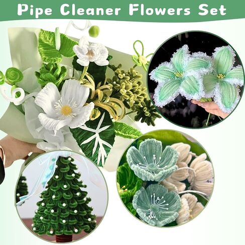 Nafuxiajjia 5-Color Blue Pipe Pipe Cleaner Flower Kit ، 300 PCS Cleaners Cleaners Clants ، مع 1 لفة غزل رقيقة ، 50 لؤلؤة ، 100 سدوة زهرة ، 15 سلك الأزهار ، شريطان من الأزهار ، ورق 2 غلاف ، شريط وتعليمات in Saudi Arabia