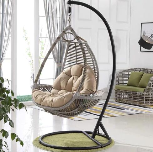 Thickened Waterproof Hanging Flower Pot Seat Cushion, High Elasticity Pp Cotton Soft Egg-Shaped Garden Chair Seat Cushion, Suitable For Indoor and Outdoor Gardens, Offices (Without Chair) (Yellow) in Saudi Arabia