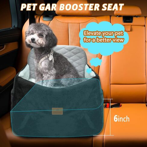 Elevated Dog Car Booster Seat for Small Medium Dogs, Travel-Safe Pet Bed with Memory Foam & Washable Cover, Portable with Safety Tether & Storage Pocket for Car, Truck, SUV in Saudi Arabia