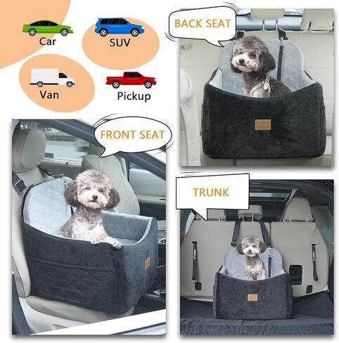 Elevated Dog Car Booster Seat for Small Medium Dogs, Travel-Safe Pet Bed with Memory Foam & Washable Cover, Portable with Safety Tether & Storage Pocket for Car, Truck, SUV in Saudi Arabia