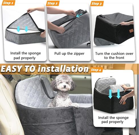 Elevated Dog Car Booster Seat for Small Medium Dogs, Travel-Safe Pet Bed with Memory Foam & Washable Cover, Portable with Safety Tether & Storage Pocket for Car, Truck, SUV in Saudi Arabia