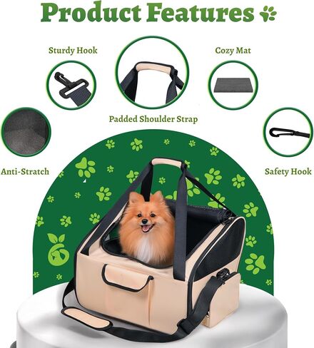 Dog Car Seat & Versatile Pet Carrier - 2in1 Dog Carriers for Small Dogs, Durable Polyester, Adjustable Straps, Breathable Mesh, Removable Pad, Toy Included - Ideal for Stress-Free Travel in Saudi Arabia