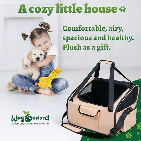 Dog Car Seat & Versatile Pet Carrier - 2in1 Dog Carriers for Small Dogs, Durable Polyester, Adjustable Straps, Breathable Mesh, Removable Pad, Toy Included - Ideal for Stress-Free Travel in Saudi Arabia