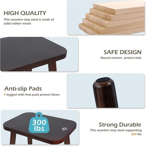 BEE&OAK Heavy Duty Wooden Step Stools for Adults - Non Slip, 300 LBS Capacity, 13.4" Depth, Portable, Easy Assembly - Ideal for High Beds, Kitchen, Bathroom, Office, Garden (Natural) in Kuwait