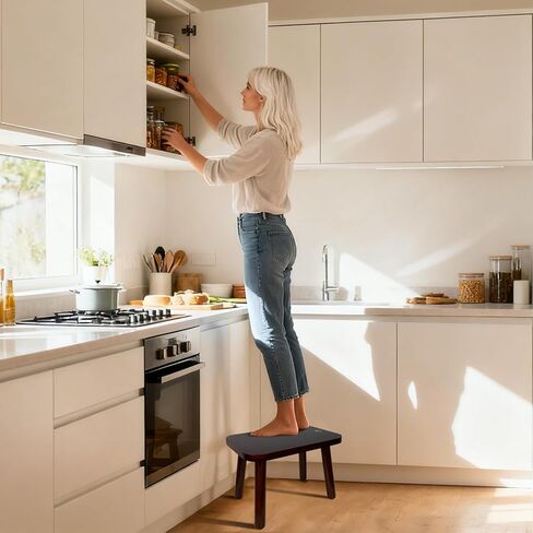 BEE&OAK Heavy Duty Wooden Step Stools for Adults - Non Slip, 300 LBS Capacity, 13.4" Depth, Portable, Easy Assembly - Ideal for High Beds, Kitchen, Bathroom, Office, Garden (Natural) in Kuwait
