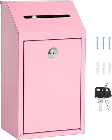 Metal Donation Money Cash Drop Box with Lock and Slot Suggestion Box Wall Mounted Ballot Container Mailbox Delivery for Home Office (Pink, 10.24″ x 5.71″ x 2.95″) in Saudi Arabia