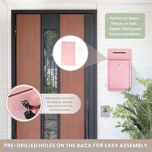 Metal Donation Money Cash Drop Box with Lock and Slot Suggestion Box Wall Mounted Ballot Container Mailbox Delivery for Home Office (Pink, 10.24″ x 5.71″ x 2.95″) in Saudi Arabia