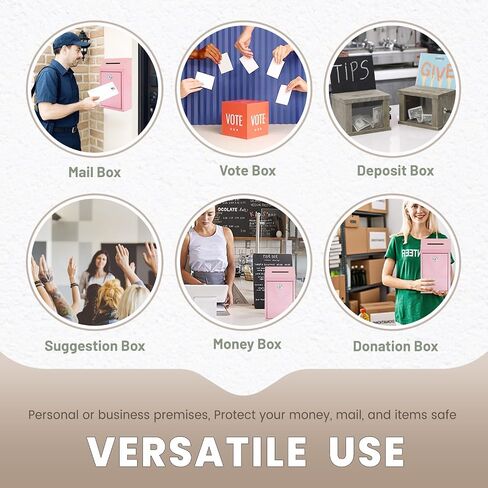 Metal Donation Money Cash Drop Box with Lock and Slot Suggestion Box Wall Mounted Ballot Container Mailbox Delivery for Home Office (Pink, 10.24″ x 5.71″ x 2.95″) in Saudi Arabia