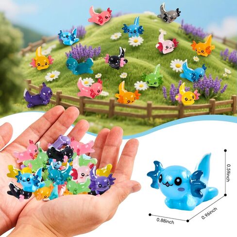 50Pcs Mini Resin Axolotl Miniature Axolotl Ornament Charms, 10 Colors Tiny Axolotl Figurines Resin Small Animals for DIY Craft Garden Landscape Dollhouse Potted Plant Aquarium Decoration in Saudi Arabia