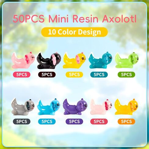 50Pcs Mini Resin Axolotl Miniature Axolotl Ornament Charms, 10 Colors Tiny Axolotl Figurines Resin Small Animals for DIY Craft Garden Landscape Dollhouse Potted Plant Aquarium Decoration in Saudi Arabia