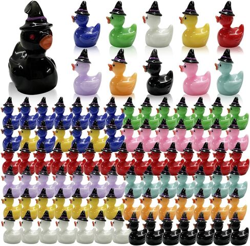 100PCS Mini Resin Duck with Hat Halloween Tiny Duck Figurines Resin Ducks Bulk Multicolor Mini Ducks Miniature for Garden Landscape Dollhouse Ornament for Halloween Birthday Ornaments in Saudi Arabia
